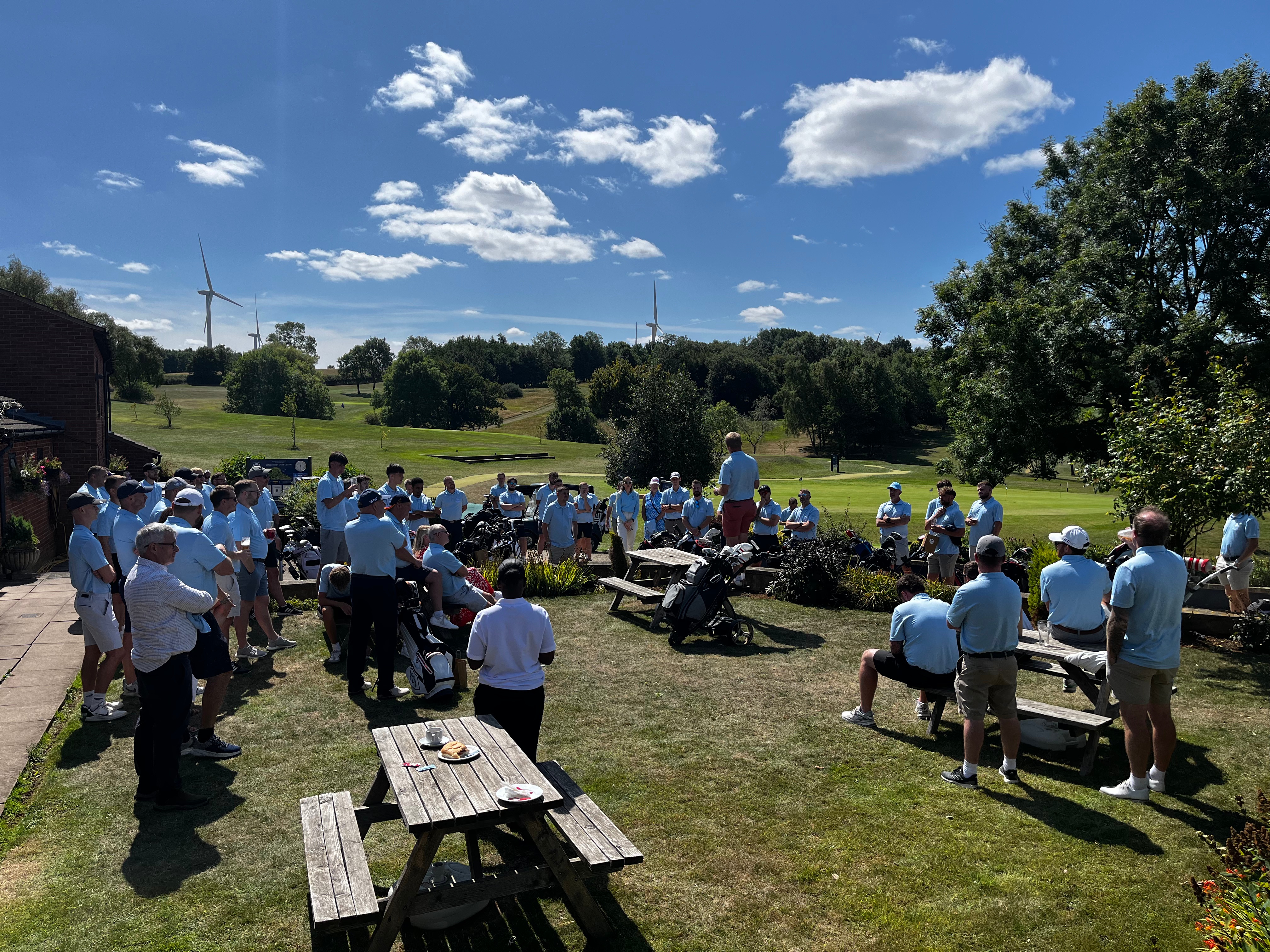 A photo of Andy Bagshaw leading the briefing ahead of the 7formation Charity Golf Day